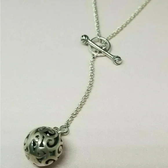 Silpada Simple Delight Sterling Silver Filigree Ball Lariat Chain Necklace N1619